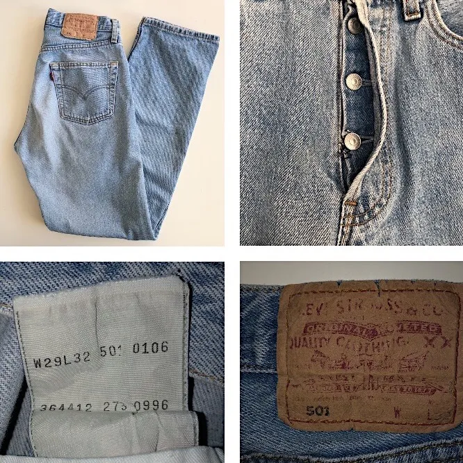 Vintage Levis 501 i fint skick! W29 l32. 70 cm i midjan och 75 cm långa innerben. Lagad vid knapparna se bild 3. Gratis frakt. Jeans & Byxor.
