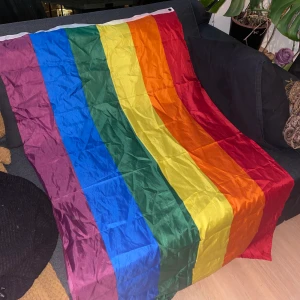 Stor prideflagga - Stor prideflagga, mått 150x90cm. Har endast suttit upphängd på en vägg inomhus så den är i toppskick 🖤