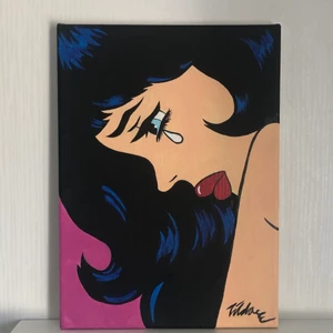 Pop art- tavla - Säljer denna pop art och cartoon-inspirerade tavlan som jag målat själv. Snygg som set med den andra popart tavlan jag säljer, färgglada och super fina. Att köpa själva canvasen kostar 80 kr så 160 kr av det totala priset är för själva målningen💜