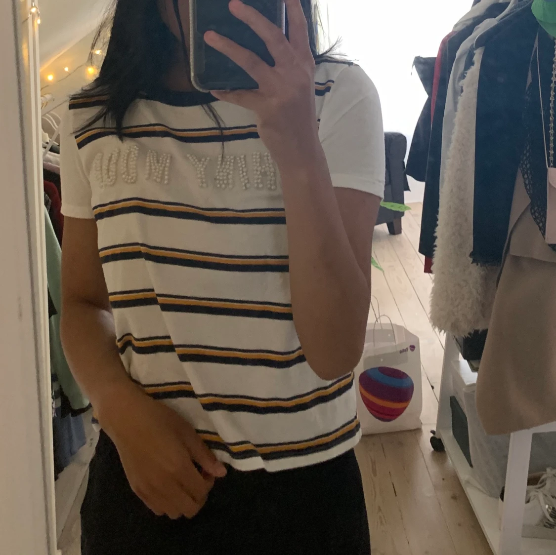 Randig t-shirt med pärlor - 90