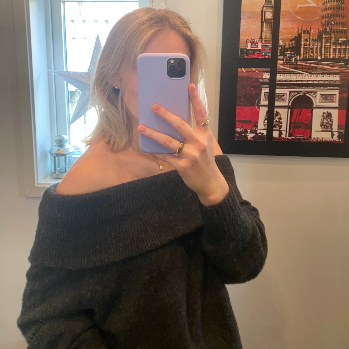 Stickad off shoulder tröja - 91