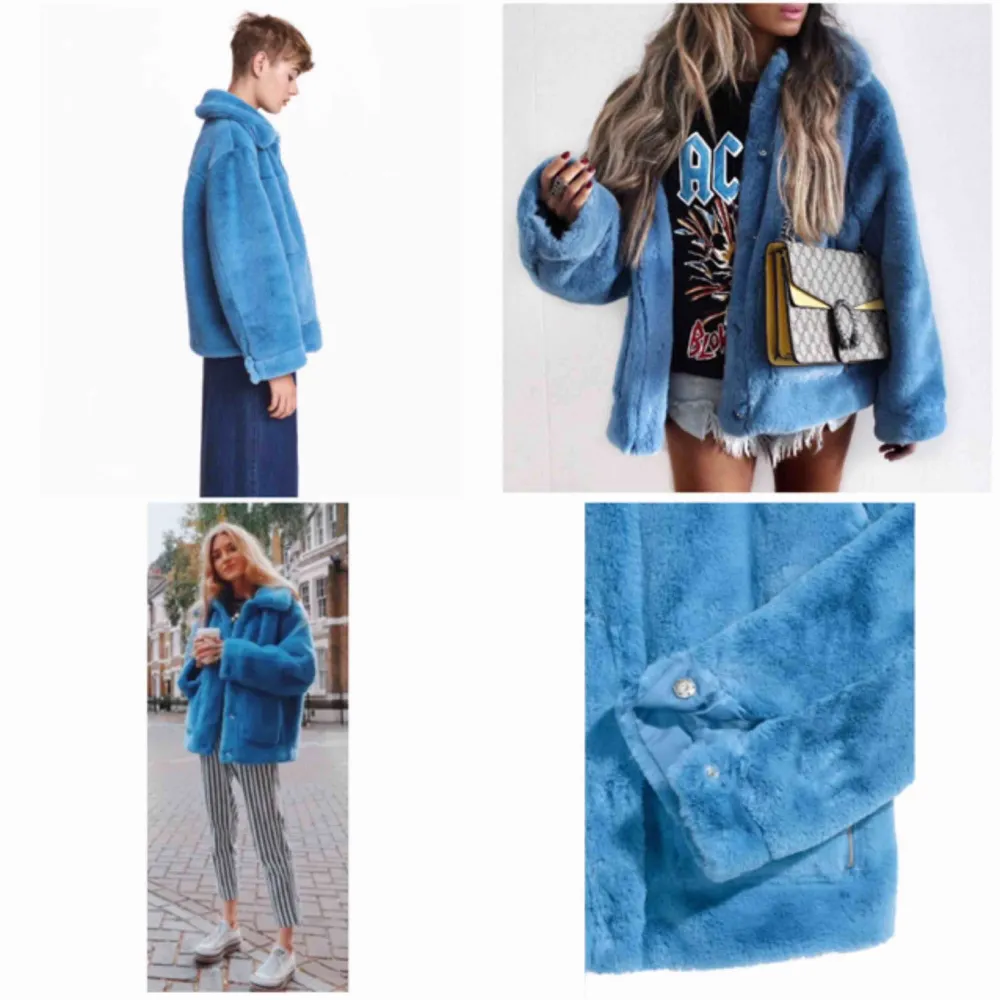 Blå pälsjacka från HM! Populär och slutsåld sedan länge🦋 perfekt skick, passar nog större storlekar också då den är lite oversized! 💙. Jackor.