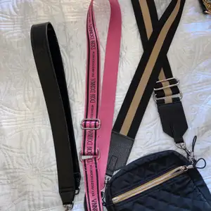 Väska från Lindex kanske + bandet som sitter på, svarta och rosa bandet från Accent. Säljer allt tillsammans frakt inräknat i priset 🥰