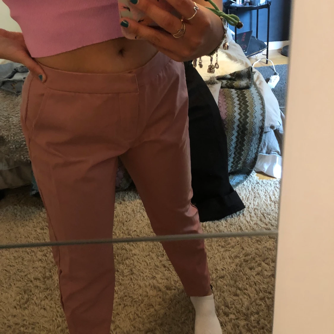 Rosa läder byxor - 90