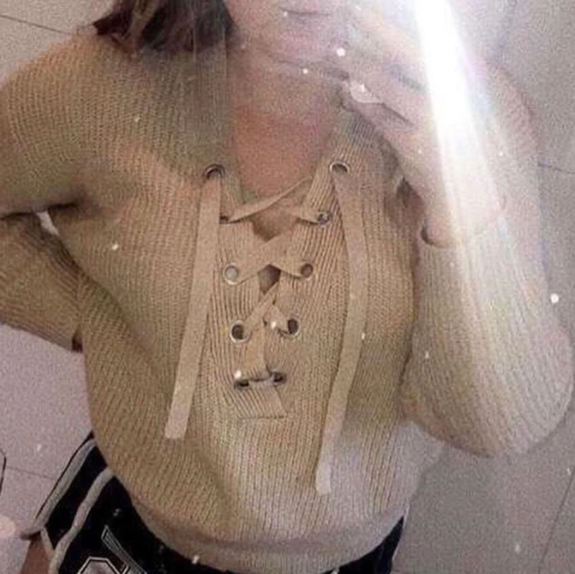 Beige stickad tröja - 90