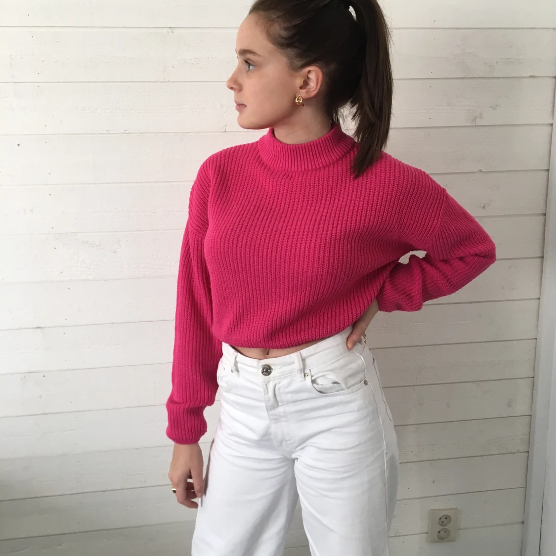 Rosa stickad tröja - 90