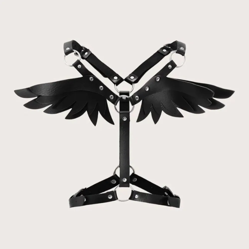 Riktigt snygg harness med vingar, endast testad ✨🖤  Går att spänna om beroende på storlek. 🖤 (100% PU-läder!). Accessoarer.