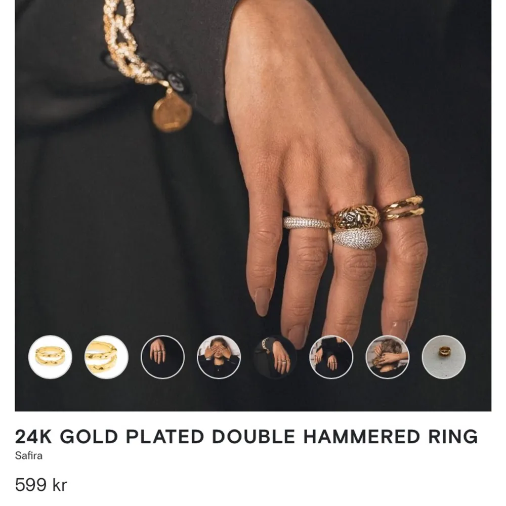 24k Gold Plated Double Hammered Ring. Jättefin ring som är helt oanvänd. Frakten ingår💗. Accessoarer.