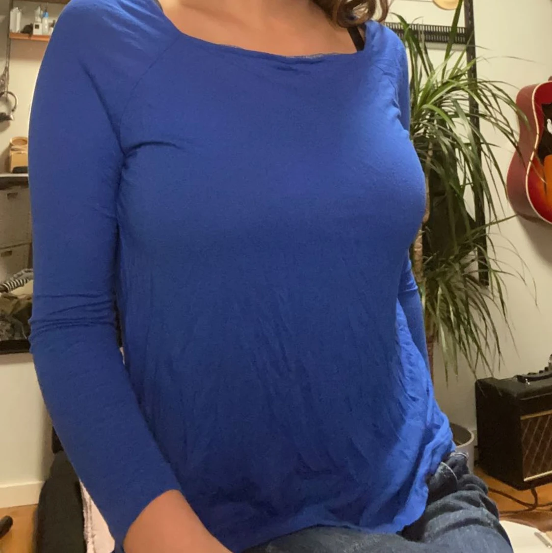 Blå square neck-tröja - 91