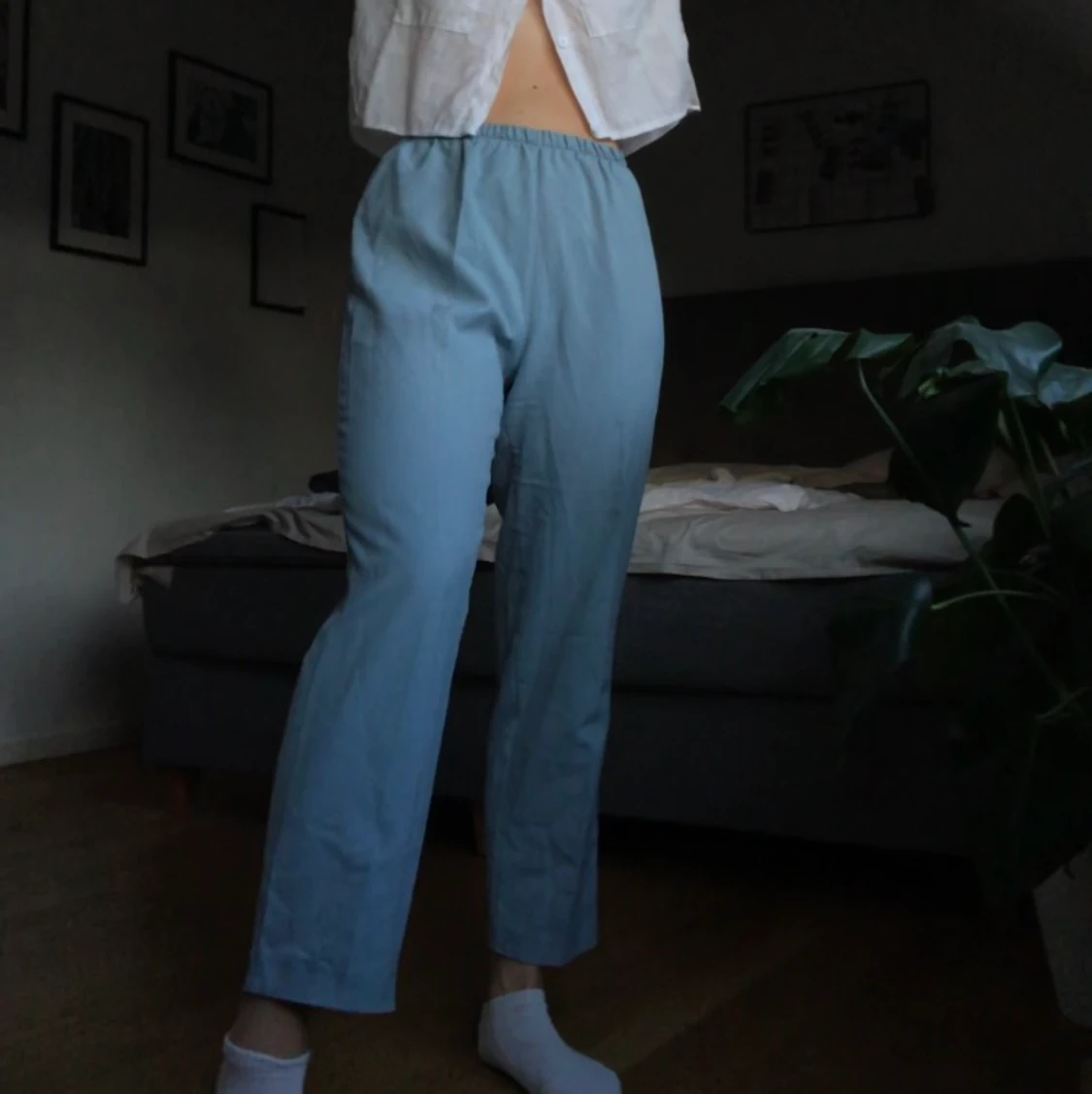 Blå linnebyxor  - 90