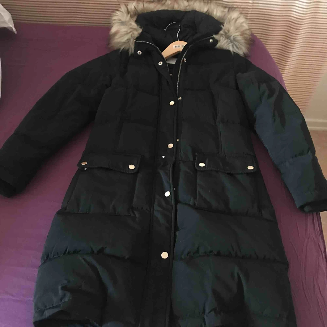 Lång vinterjacka m fuskpäls - 90