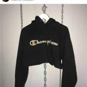 Avklippt Champion hoodie med guldig text✨ På mig slutar den precis över naveln, köpt 2ndhand och passar dig som är XS/S/M vanligt vis☃️