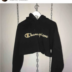  - Avklippt Champion hoodie med guldig text✨ På mig slutar den precis över naveln, köpt 2ndhand och passar dig som är XS/S/M vanligt vis☃️