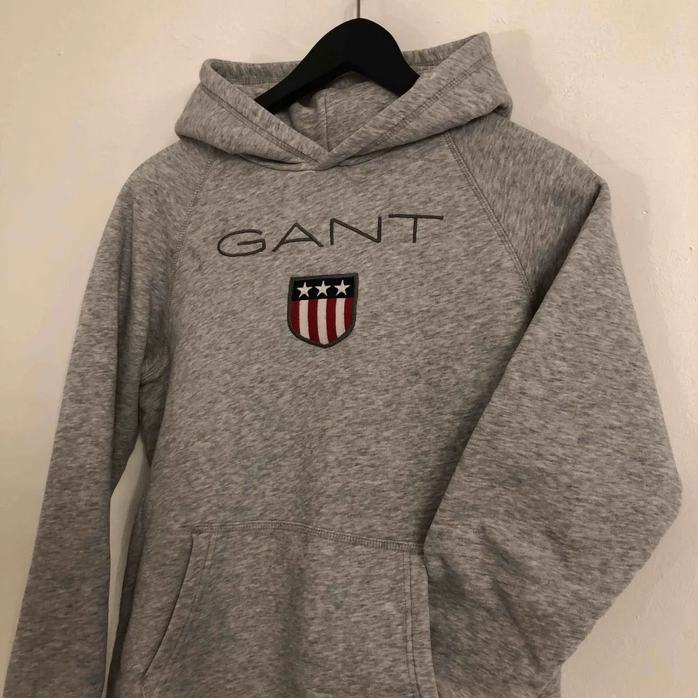 Grå Gant hoodie, nästan aldrig använd så den är som ny! Köpt för 799kr och säljer för 300kr ( 59kr frakt ) . Tröjor & Koftor.