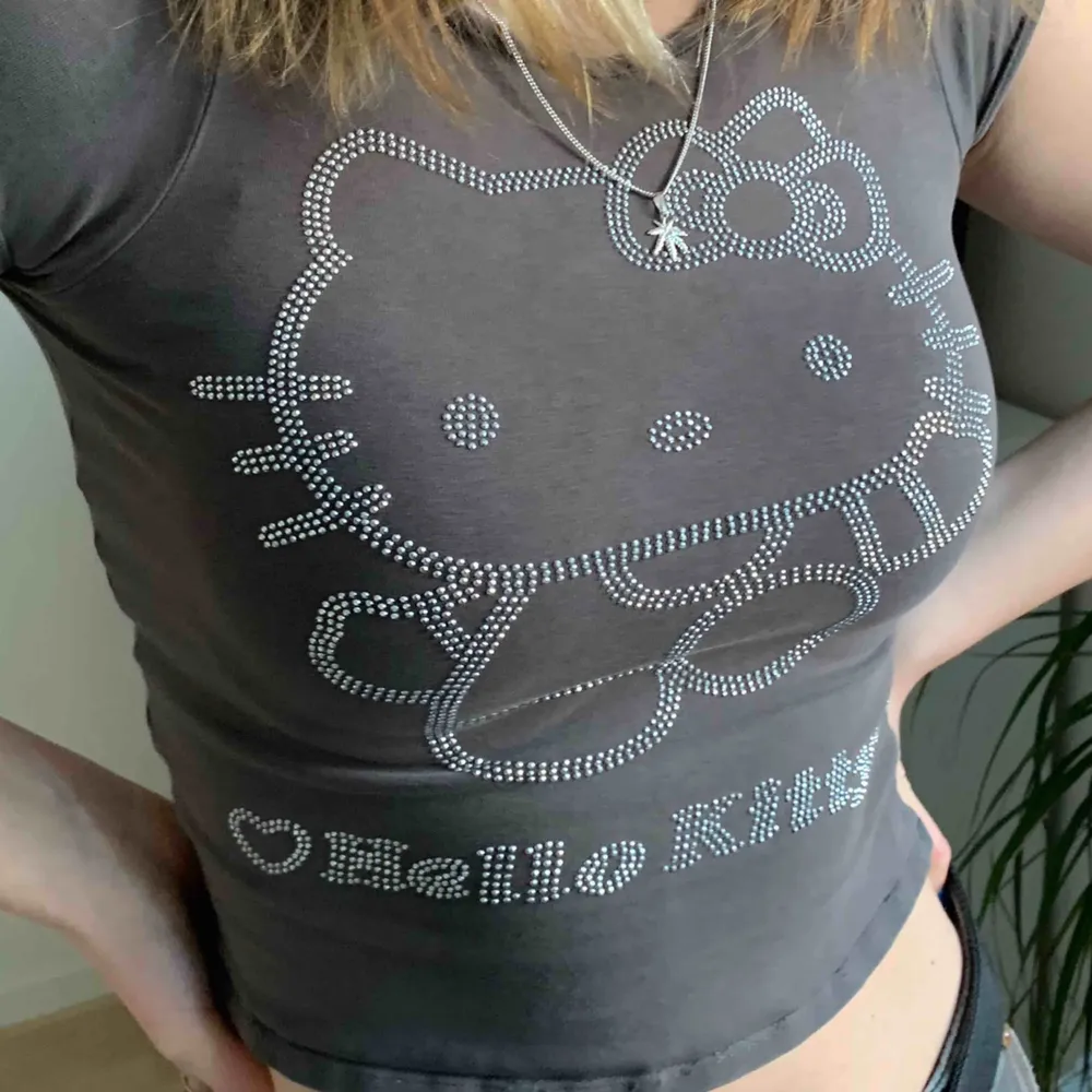 Söt hello Kitty t-shirt i en brun / grå färg. Perfekt skick. Tror den är i barnstorlek men den passar bra på mig som brukar bära xs eller s. T-shirts.