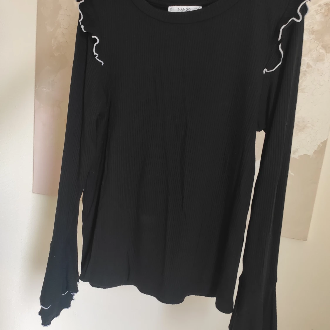 Mango Shirt Black Ruffles M