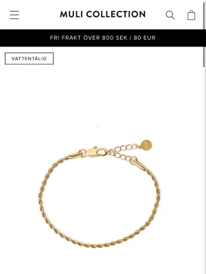 Guldarmband från Muli Collection - Snyggt guldarmband från Muli Collection med tvinnad kedja och justerbar längd. Armbandet har en liten rund bricka med Muli-logga vid låset och är tillverkat i metall med guldfinish. Perfekt för dig som gillar stilrena accessoarer.