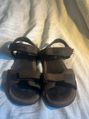 Bruna sandaler från Timberland - Snygga bruna sandaler från Timberland med justerbara kardborreband runt vrist och tå. Tillverkade i mocka och textil med en robust sula som ger bra grepp. Perfekta för sommarens äventyr och vardagsbruk.