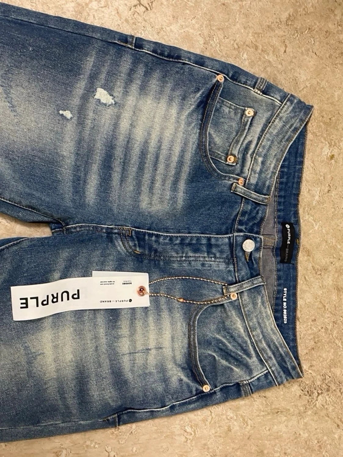 Blå slitna jeans från Purple - 4