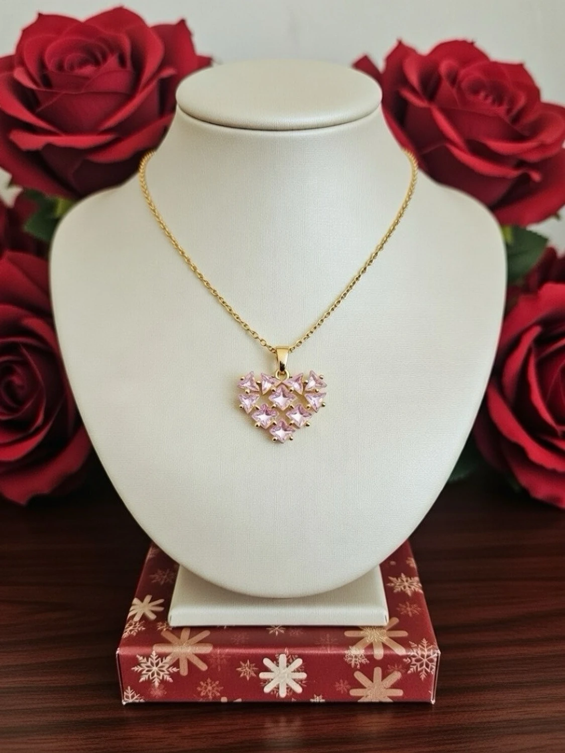 Halsband med hjärthänge och rosa stenar - 1