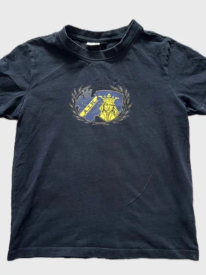 Svart AIK t-shirt med tryck - Cool svart t-shirt från AIK med ett stort klubbemblem på bröstet i blått och gult. Motivet visar en kungakrona och AIK:s klassiska sköld, omgiven av en krans. T-shirten har rund hals och korta ärmar, perfekt för dig som gillar sport och fotboll.
