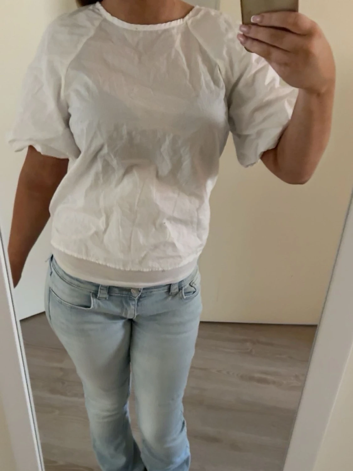 Vit puffärm topp i bomull