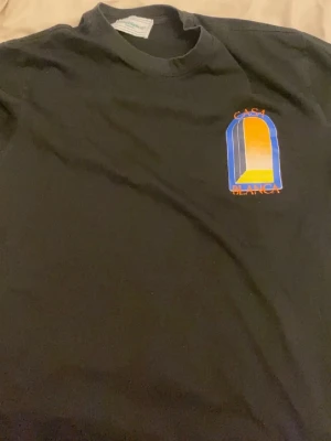 Svart Casa Blanca t-shirt - Cool svart t-shirt från Casa Blanca med färgstarkt grafiskt tryck på bröstet i blått, gult och orange. Klassisk rund hals och korta ärmar, perfekt för dig som gillar stilrena men ändå unika plagg. Materialet är mjuk bomull som känns skönt mot huden.