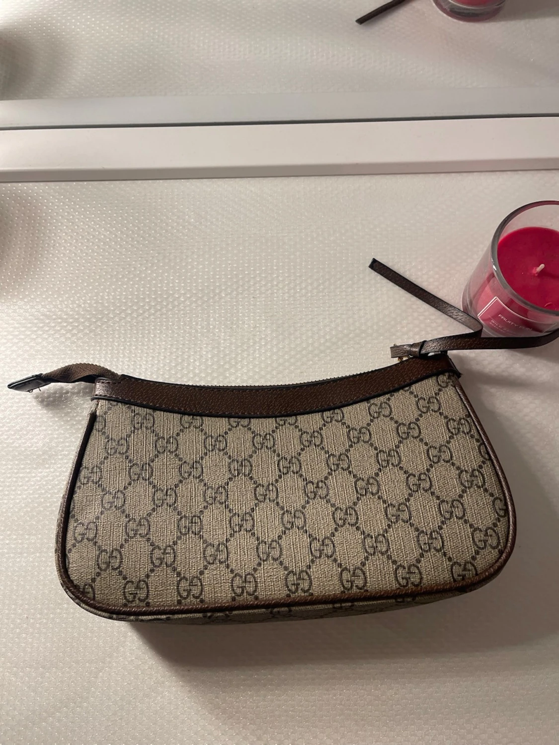  beige GG canvas axelremsväska - 2