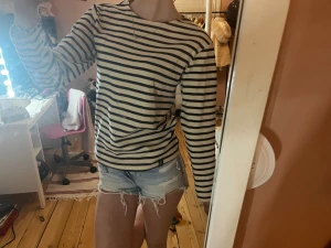 Randig långärmad topp från Armor Lux - Säljer en klassisk långärmad topp från Armor Lux med marinblå och vita ränder. Tröjan har rund halsringning och är tillverkad i mjuk bomull. Perfekt för en avslappnad och stilren look.