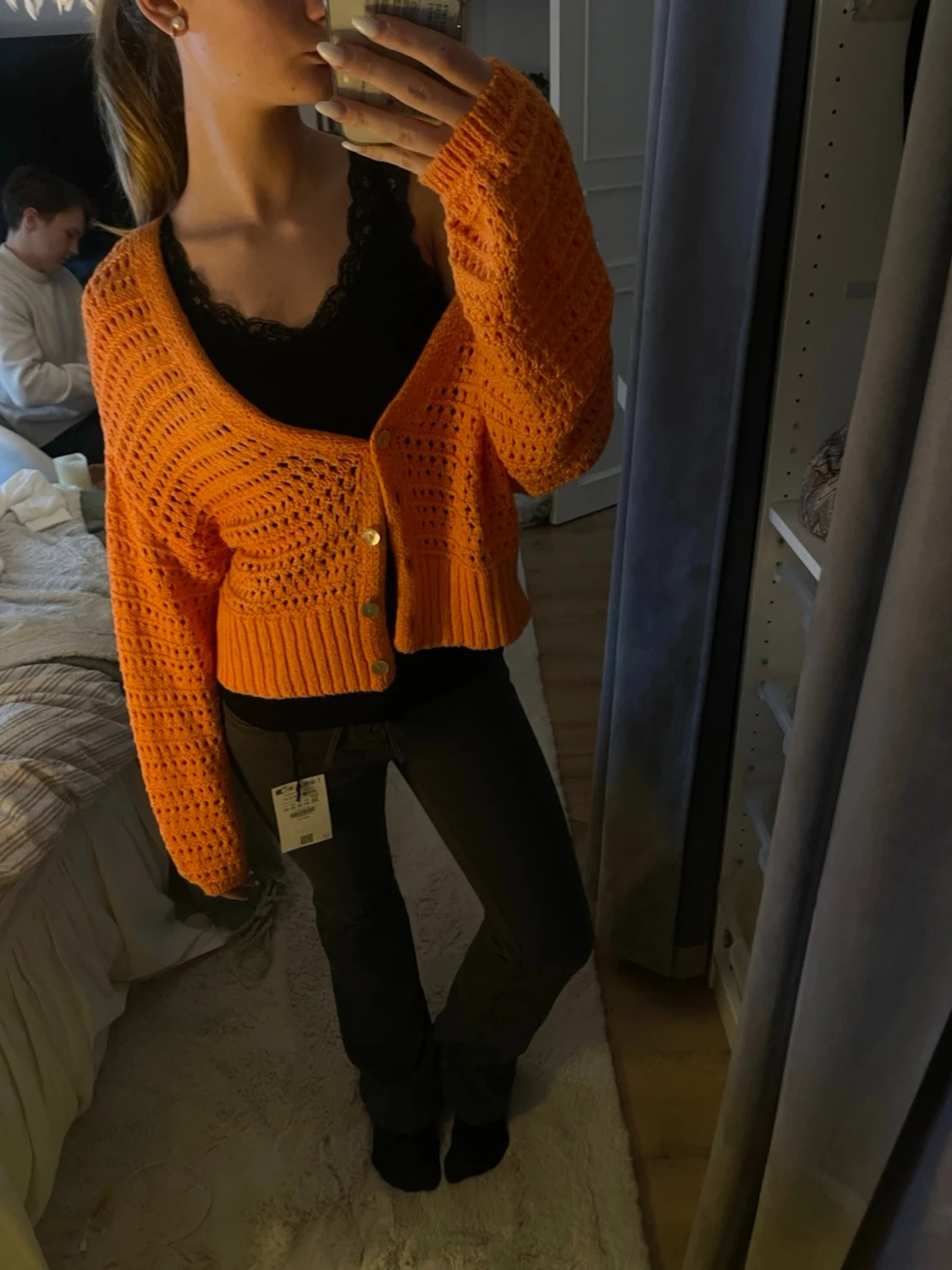Orange stickad kofta - 1