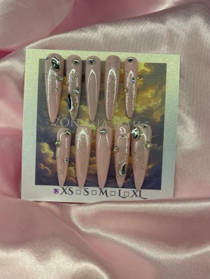DivaGlam (XS);ExtraLong Stiletto;Curved - Babypink, silver glitter, rihnestones, handmade. XS: 14 mm, 11 mm, 11,5 mm, 10 mm, 8 mm 