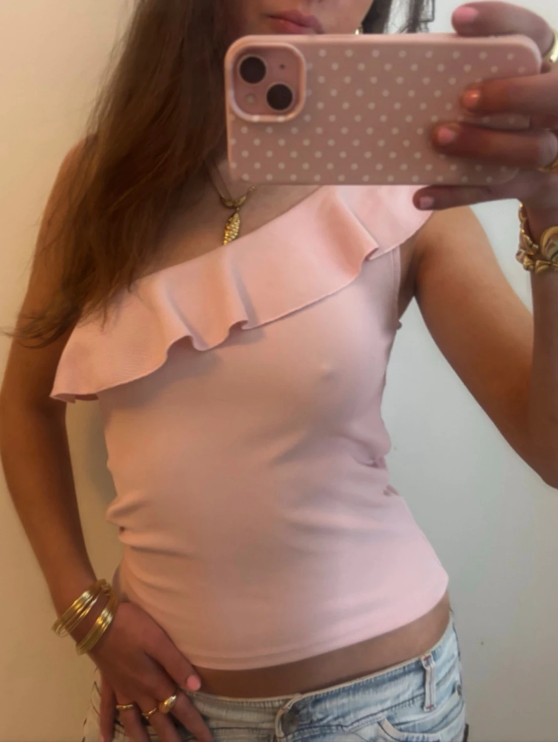 One shoulder rosa volangtopp  - 1