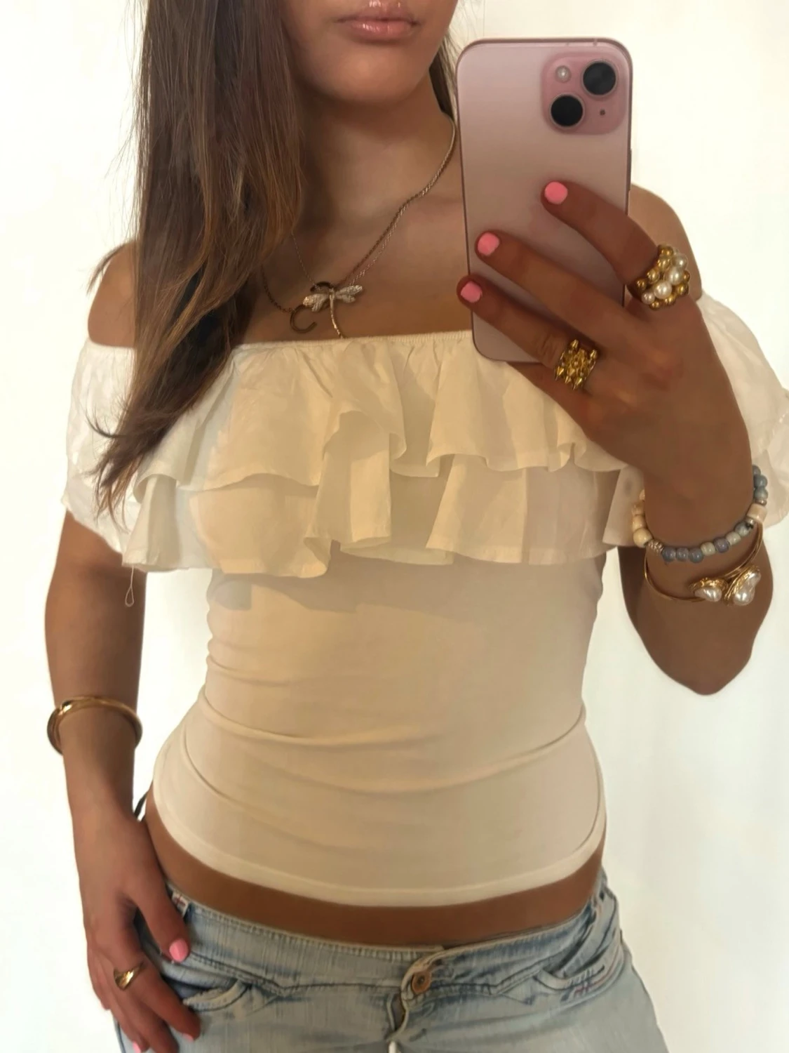 Offshoulder vit volangtopp  - 1
