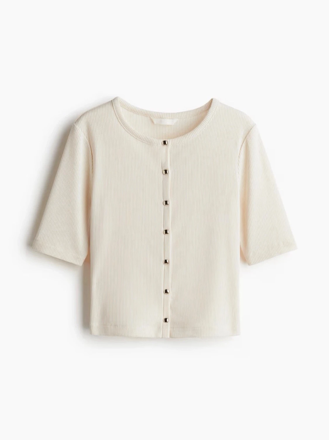 Crémevit ribbad topp med knappar H&M