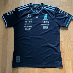 Mercedes F1 Team t-shirt  - Skick: Bra skick (använt i 6 manader) Storlek: M (Medium) - Herr/Unisex Märke: Adidas x Mercedes-AMG Petronas F1 Team Saljer en Mercedes-AMG Petronas Formula One Team driver t-shirt frän säsongen 2024 Anänd i ungefär 6 manader men fortfarande i fint skick! Finns självklart lite spr av tvätt och anändning,
