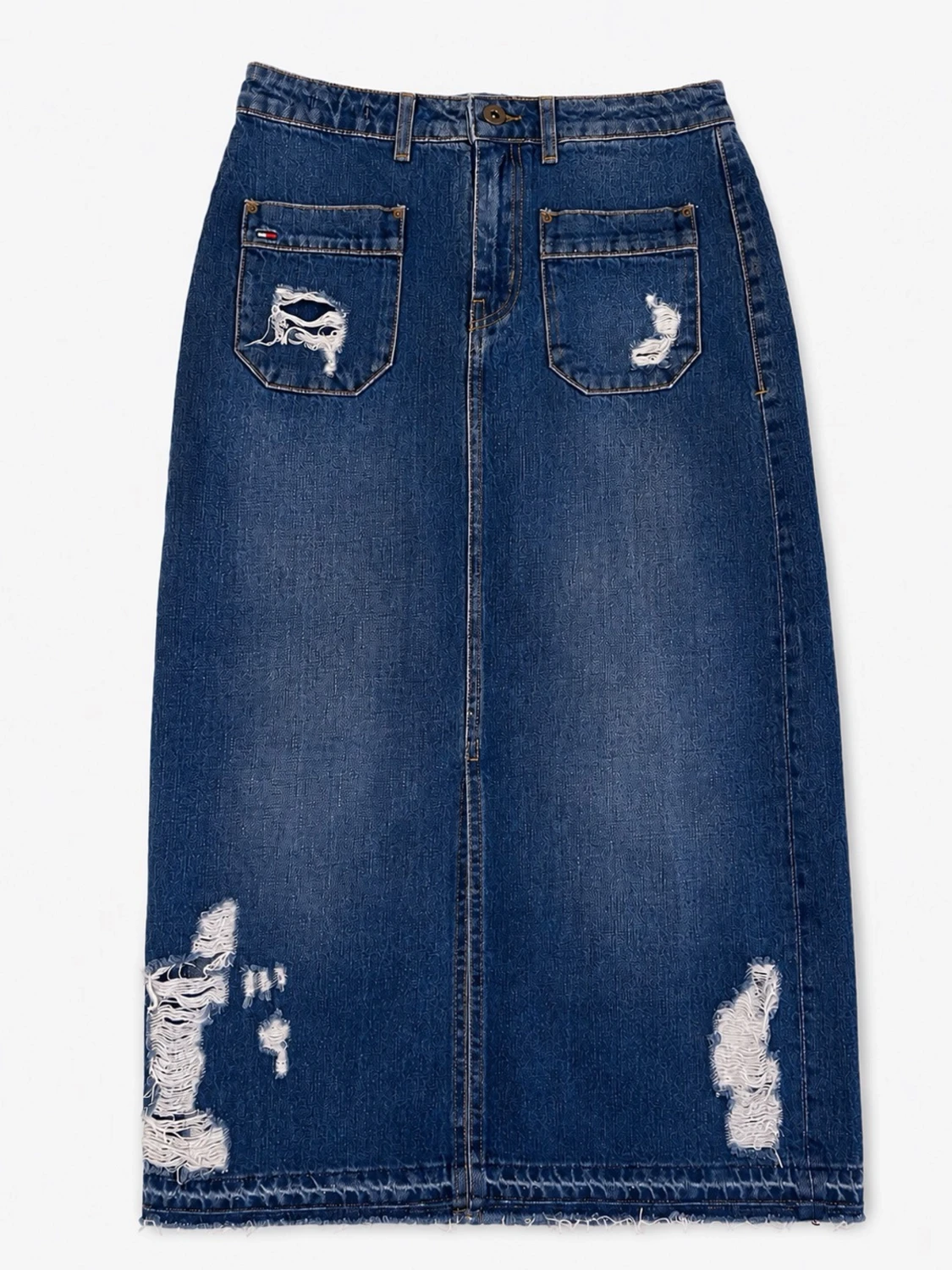 Lång jeanskjol med slitningar