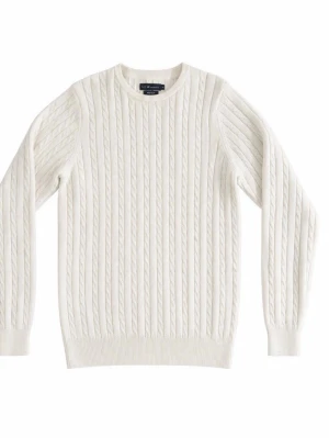 Vit kabelstickad tröja - Vit kbelstickad tröja från SCW i storlek S med rund halsringning och ribbade muddar. Klassisk och stilren design som passar till det mesta. Perfekt för dig som gillar en clean och tidlös look.