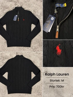 Polo Ralph Lauren Black Cable-Knit Quarter-Zip Sweater - Size Medium - NWT - Elevate your wardrobe with this timeless Polo Ralph Lauren cable-knit sweater in classic black. Crafted with precision, this quarter-zip piece features the iconic red pony embroidery for a touch of sophisticated prep. 🧥 Perfectly versatile for layering or wearing on its own, it’s a must-have staple for any gentleman’s collection.  • Brand: Polo Ralph Lauren • Condition: Brand new with tags (NWT) 🏷️ • Features: Classic cable-knit pattern with a quarter-zip neckline and leather pull. • Detail: Icon