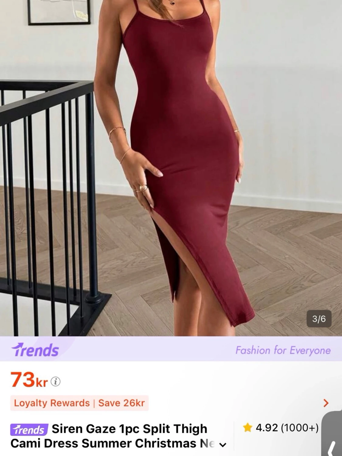 Vinröd tight klänning med slits - 2
