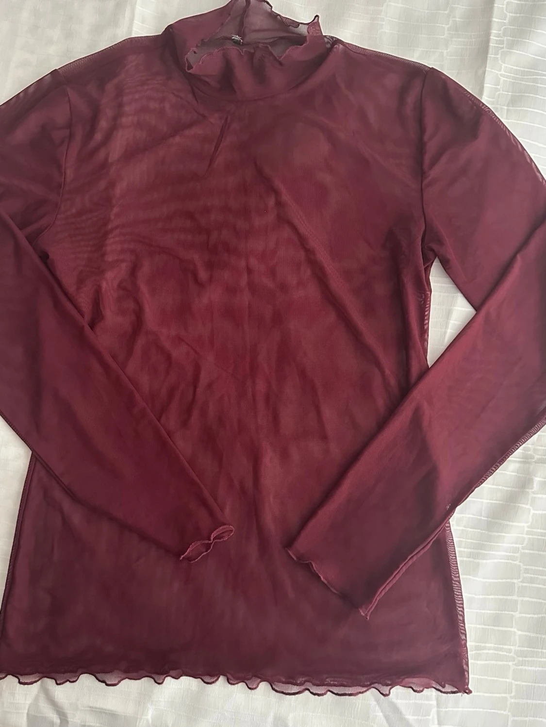 Vinröd mesh topp med lång ärm S  - 1