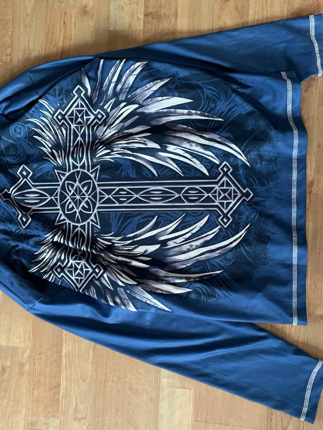 Blå stickad tröja med dödskalletryck - 1