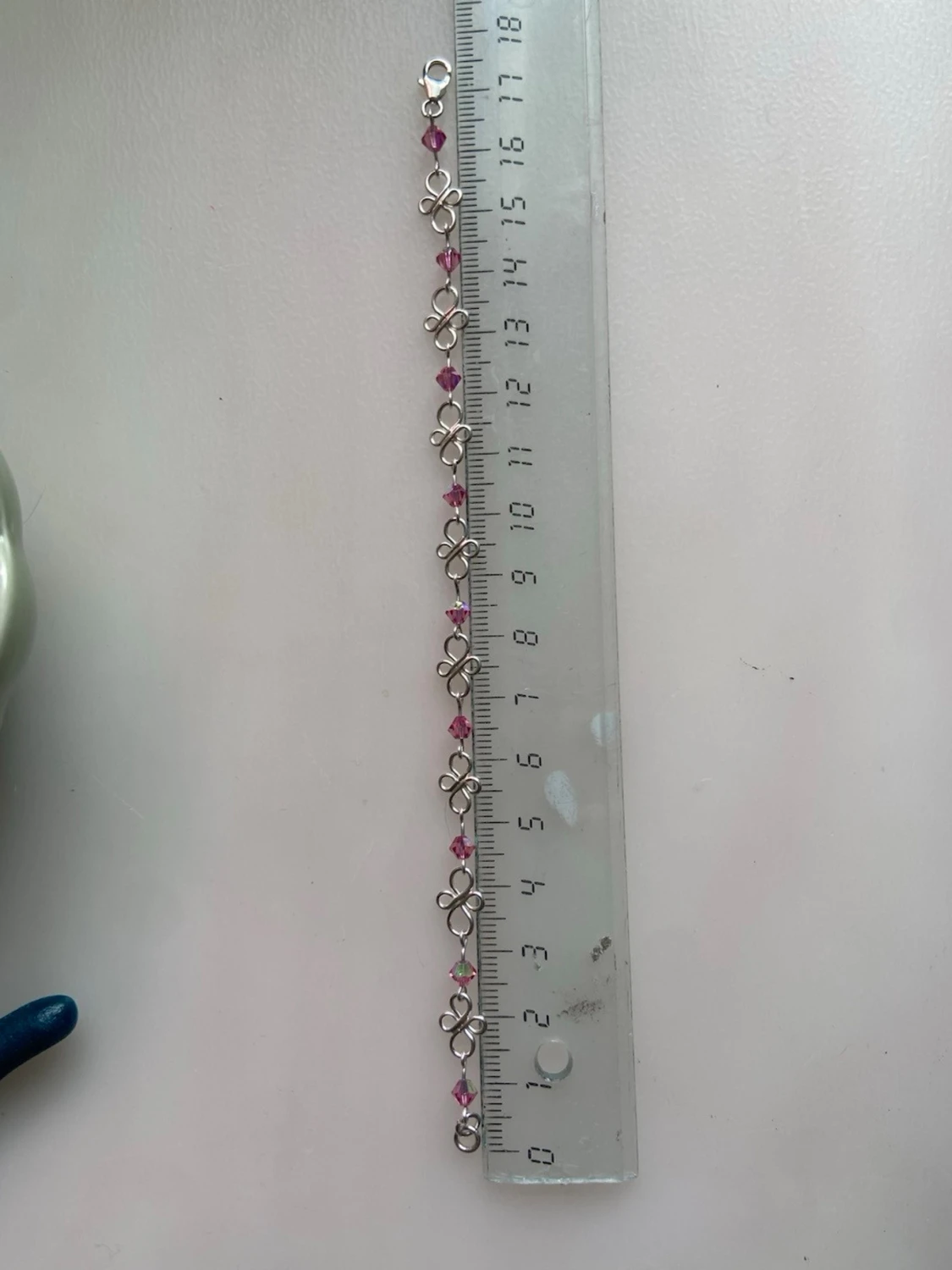 Handgjort 925 silver armband med rosa pärlor  - 5