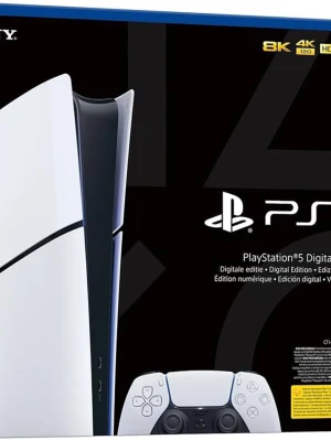 PlayStation 5 Digital Edition konsol - PlayStation 5 Digital Edition från Sony med futuristisk vit och svart design. Konsolen har slimmad form och levereras med två trådlösa DualSense-kontroll i matchande färger. Stöd för 8K, 4K 120Hz och digitala spel. Perfekt för gaming på nästa nivå. PRIS KAN DISKUTERAS!