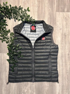 Grå dunväst från Colmar - Snygg grå dunväst från Colmar med quiltad design och hög krage. Västen har två dragkedjeförsedda fickor och Colmar-logga på bröstet. Tillverkad i lätt och värmande material, perfekt för lager-på-lager-stil.