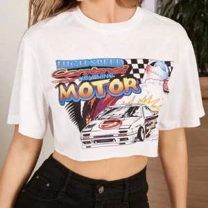 Crop top - Vit croppad top med tryck 🥰