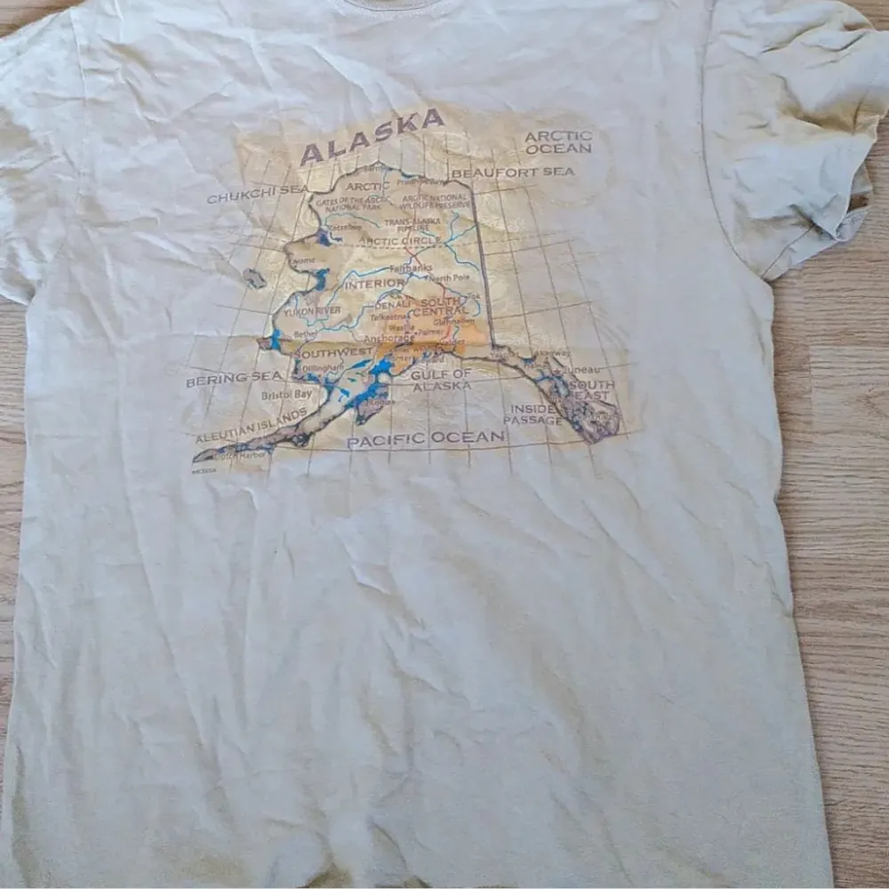 Cool och bekväm t-shirt med karta över Alaska på. Storlek M. Köpt på statsmissionen men jag har iprincip aldrig använt den och den är i gott skick. T-shirts.