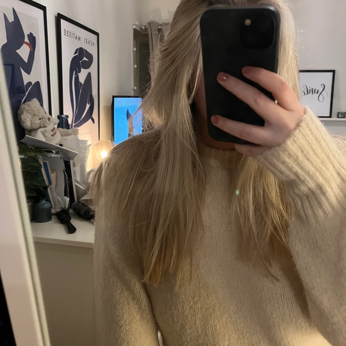 Stickad beige tröja  - 90