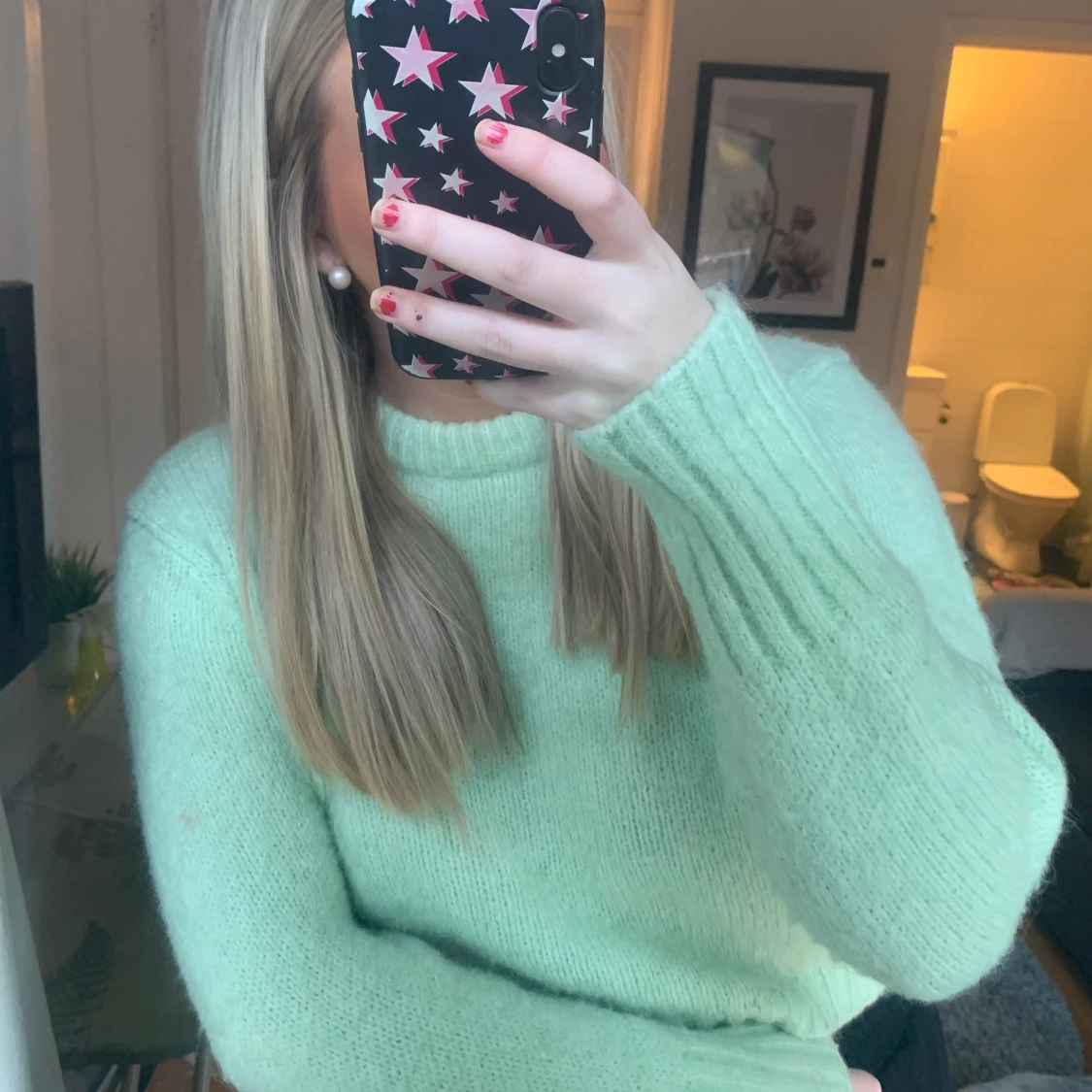 Grön stickad tröja  - 90