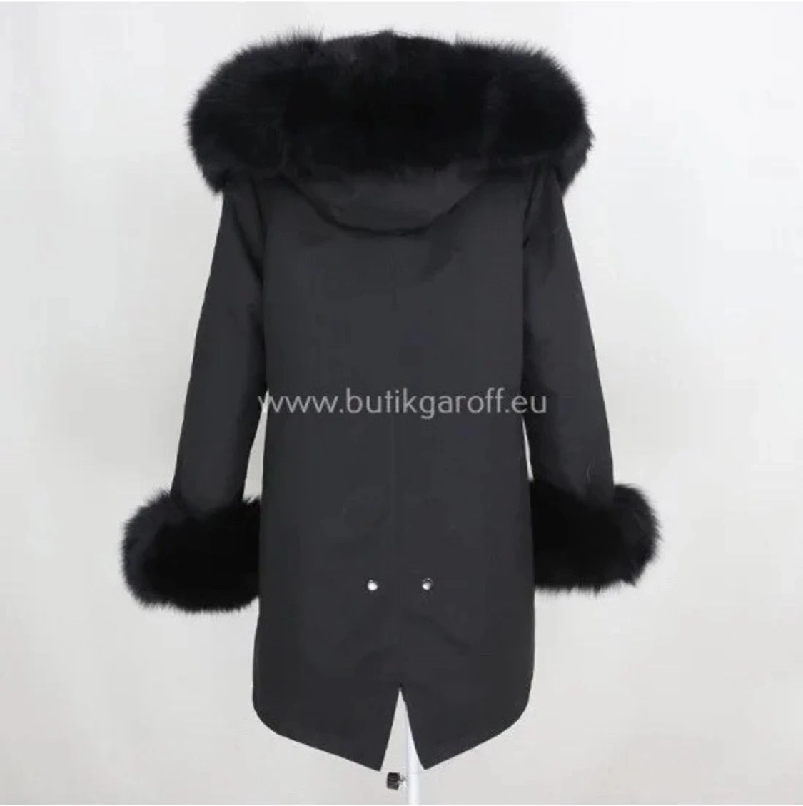Svart Vinter parka jacka med äkta päls - 90