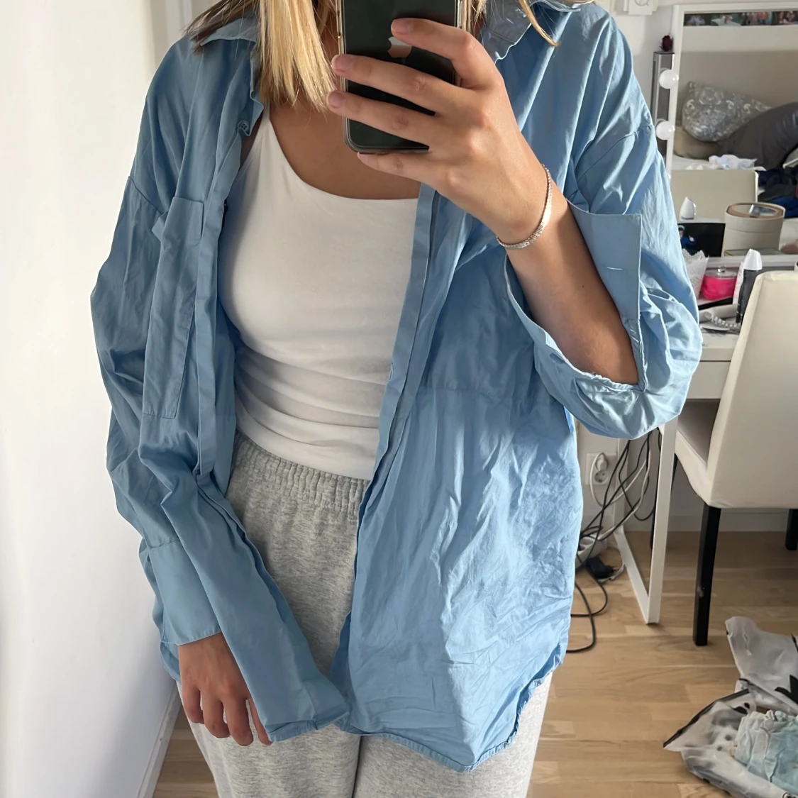 Blå oversized skjorta  - 91